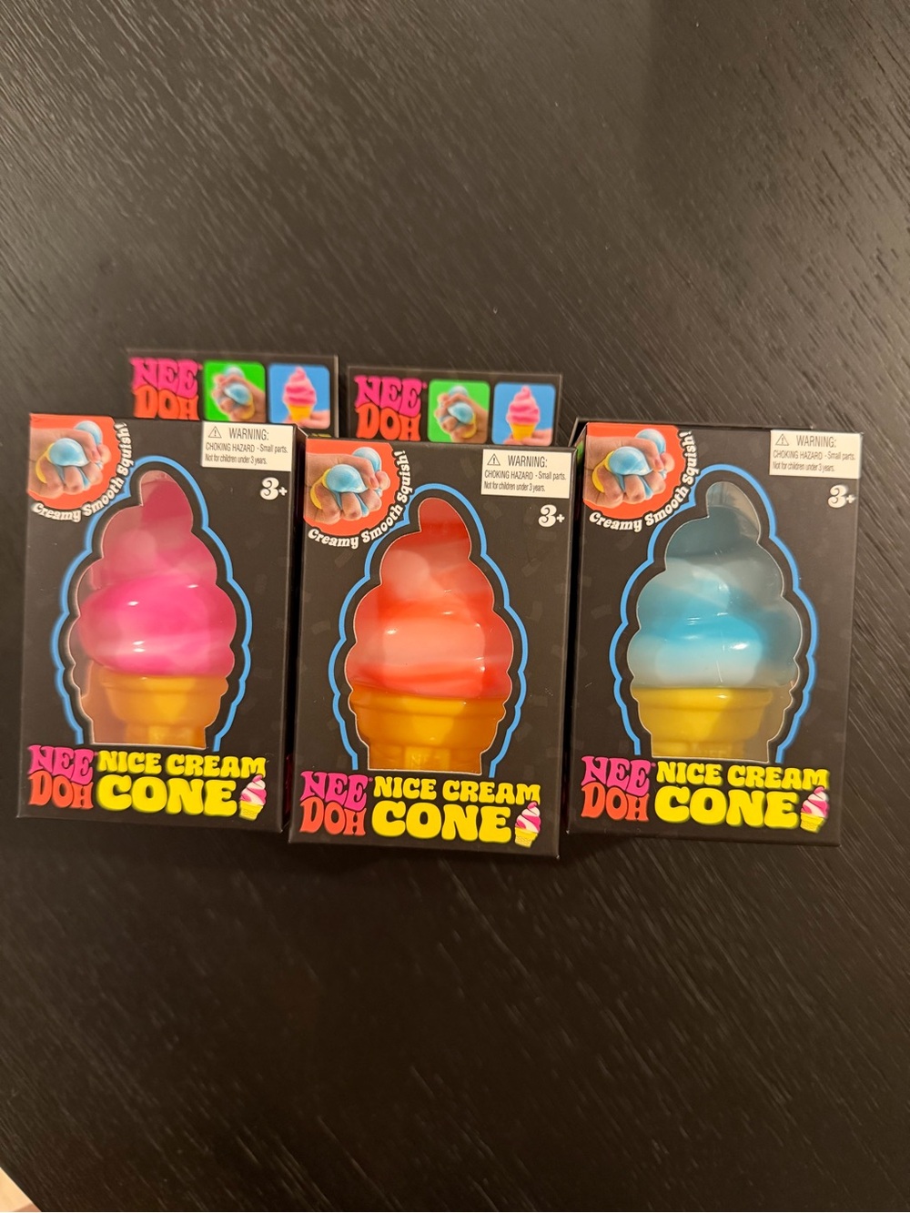 Needoh Nice Cream Cone Kids Toy - Pink, Orange & Blue set of 3 authentic